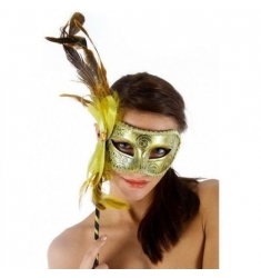 MASCARA VENECIANA DORADA CON BASTON
