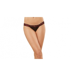 BRAGUITA-TANGA NEGRO CON DETALLES FLORALES EN ROJO INTENSO