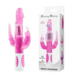 VIBRADOR ROTADOR TRIPLE VAGINAL CLITORIAL ANAL