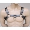 Arnés masculino ajustable en los hombros y con una anilla para disfrutar de tus mejores juegos de bondage.