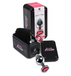 ELEGANTE JOYA ANAL METAL CON CRISTAL FUCSIA EN CAJA DE METAL