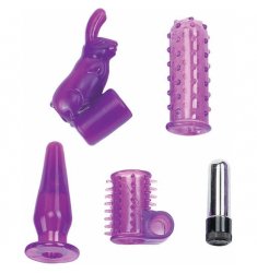 KIT JUEGOS PARA LA PAREJA ANILLO VIBRADOR,FUNDA VIBRADORA,PLUG Y DEDAL 4 EN 1