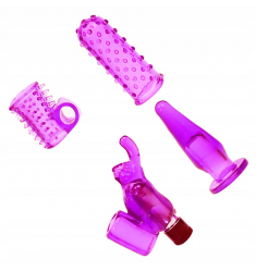 KIT JUEGOS PARA LA PAREJA ANILLO VIBRADOR,FUNDA VIBRADORA,PLUG Y DEDAL 4 EN 1