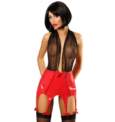 CONJUNTO DE TUL CON FALDA LIGUERO EN VINILO ROJO