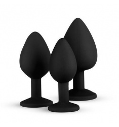set de 3 elegantes plugs de silicona diferentes tamaños con cristal